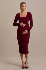 Saffron | Berry Scoop-Neck Maternity Midi Dress