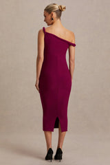 Salome | Burgundy Twisted Asymmetric Maternity Midi Dress