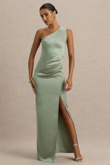 Beth | Sage Asymmetric Neckline High-Split Maxi Dress