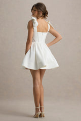 Mochi | White Skater Mini Dress With Bow Straps
