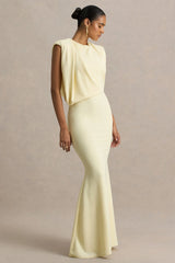 Meave | Lemon Boat-Neck Maxi Dress With Draped Detail