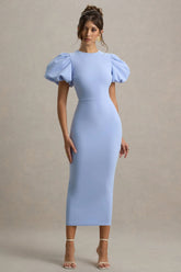 Dakota | Powder Blue Puff-Sleeve Midi Dress