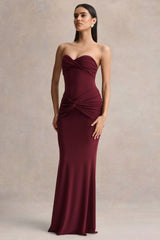Elodia | Burgundy Bandeau Maxi Dress With Gathered-Detailing