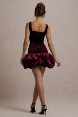 Sutton | Port Velvet Square-Neck Ruffle-Hem Mini Dress