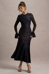 For Life | Black Lace Long-Sleeve Midi Dress
