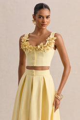 Caprielle | Lemon Scoop-Neck Crop-Top With Corsage Detailing