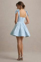Bethani | Light Blue Skater Mini Dress With Bow Straps