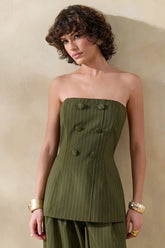 Fable | Olive Pinstripe Bandeau Tailored-Top