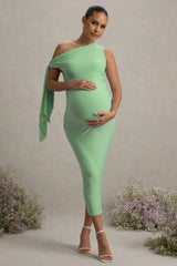 Katarine | Light Green Asymmetric Knot Maternity Midi Dress