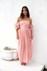 High Tea Off Shoulder Maxi Dress Pink