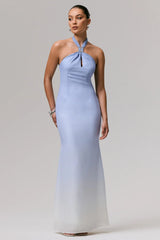 Sharni | Blue Ombre Chiffon Halter-Neck Maxi Dress