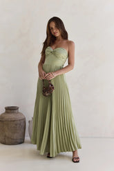 Decades Ago Plisse Strapless Maxi Dress Green