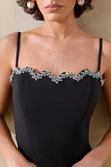 Story | Black Scalloped Sweetheart-Neck Maxi Dress With Embellished-Detailing