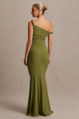 Lita | Olive Twisted Asymmetric Maternity Maxi Dress
