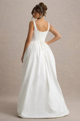 Infinite | White Strappy Maxi Dress With Volume High-Low Skirt