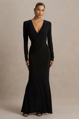 Daphira | Black Extreme-Plunge Neck Maxi Dress