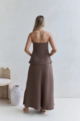 Ring The Bell Strapless Maxi Dress Brown