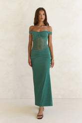 Always Dreaming Lace Off Shoulder Maxi Dress Teal