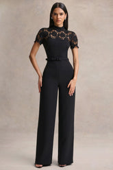 Orlina | Black High-Neck Jumpsuit With Lace Detailing