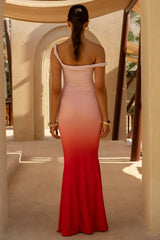 Exotic | Red Ombre Twisted Asymmetric Maxi Dress