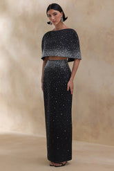 Fabiana | Black Hand-Embellished Maxi Skirt