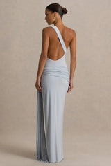 Bonnie | Blue Asymmetric-Neck Maxi Dress With Open-Back