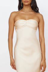 Start of Something New Satin Maxi Dress Beige