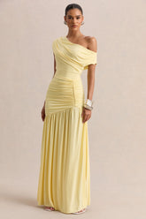 Kady | Lemon Asymmetric-Neck Maxi Dress With Ruched Detailing