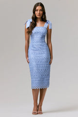 Precious Treasure | Powder Blue Square-Neck Midi Dress With Tie Details