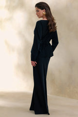 Elaria | Black Satin Maxi-Skirt