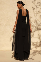 Kylie | Black High-Neck Maxi Dress With Chiffon Skirt