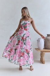 Bouquet In Bloom Strapless Maxi Dress Pink
