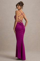 Gia | Dark Pink Satin Cowl-Neck Maxi Dress