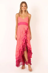BomBon Tiered Maxi Dress - Coral Hot Pink