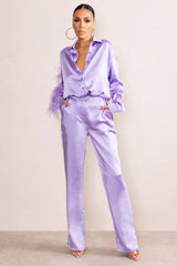 Evening Memories | Lilac Satin Wide Leg Trousers