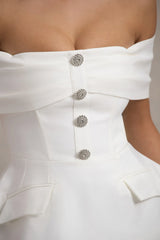Shai | White Tailored Bardot Top