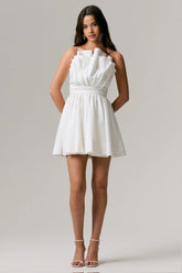 Distinguished | White Asymmetric Ruffled Mini Dress