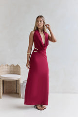 Kiss Journeys Halter Maxi Dress Burgundy