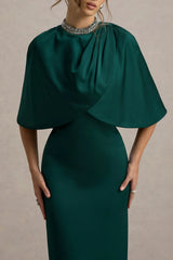 Diletta | Bottle Green Cape Maxi Dress