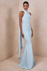 Cordy | Powder Blue High-Neck Maxi Dress With Cape