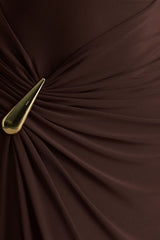Fiora | Brown Wide-Neck Maxi Dress With Gathered Detail