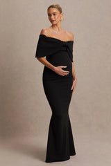 Libra | Black Bow Bardot Maternity Maxi Dress