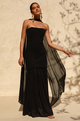 Kylie | Black High-Neck Maxi Dress With Chiffon Skirt