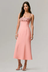 One To Remember | Coral Square-Neck Embellished Midi Dress