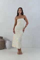 Golden Voyage Strapless Midi Dress Yellow