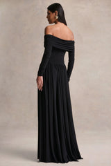 Saskia | Black Bardot-Neck Maxi Dress