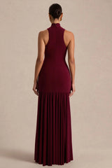 Tasmin | Burgundy High-Neck Maxi Dress With Drop-Waist