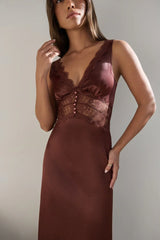 Romantic One Satin Maxi Dress Brown
