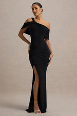 Nala | Black Asymmetric Maxi Dress With Split