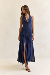 Dancing Skies Mesh Halter Maxi Dress Navy